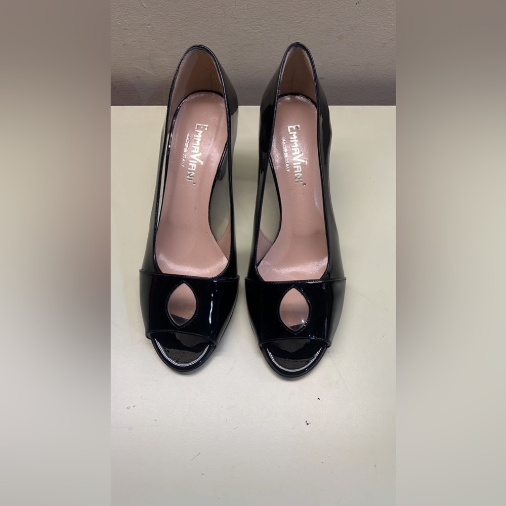 Glossy Black Peep Toe Heels with High Heel
